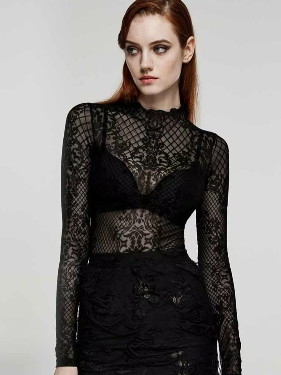 Mesh goth ornamental ajustado de terciopelo